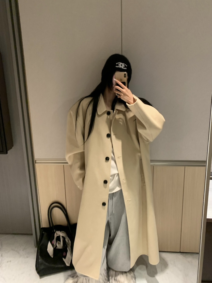 VIRKIN東大門㊣代購女裝新款25秋冬休閑中長款大衣手工制作VIRKIN中長款大衣