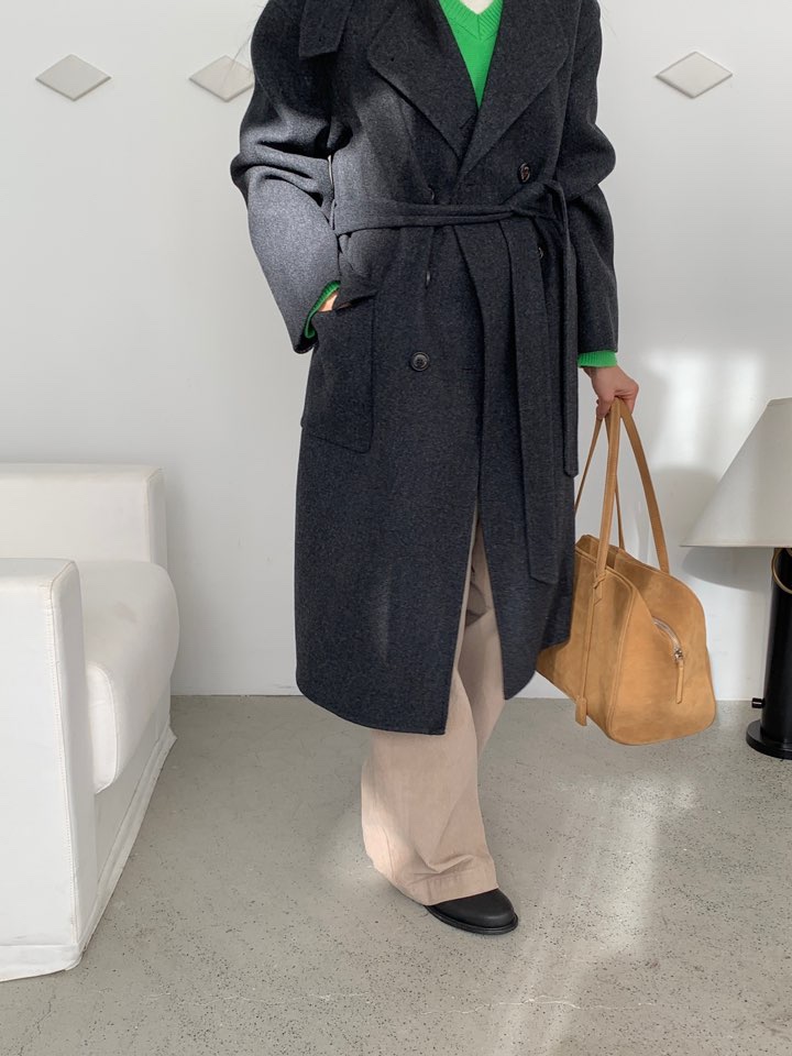 MILUI韓國代購㊣女裝新品職業推薦25秋冬時尚中長款大衣含腰帶MILUI中長款大衣