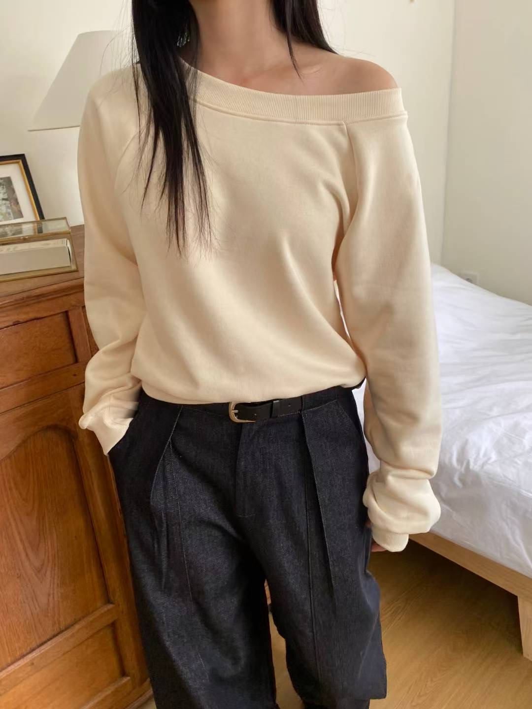 M.STORY韓國代購㊣女裝新品25秋冬時尚休閑人氣熱賣衛衣船領M.STORY衛衣