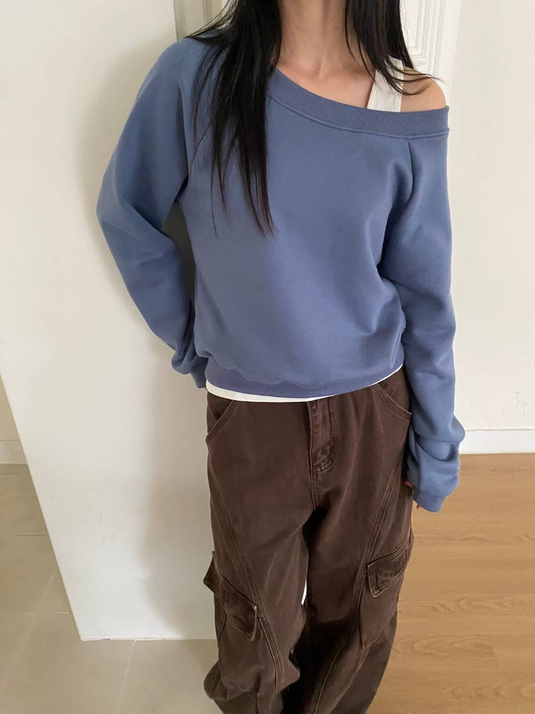M.STORY韓國代購㊣女裝新品25秋冬時尚休閑人氣熱賣衛衣船領M.STORY衛衣圖色2