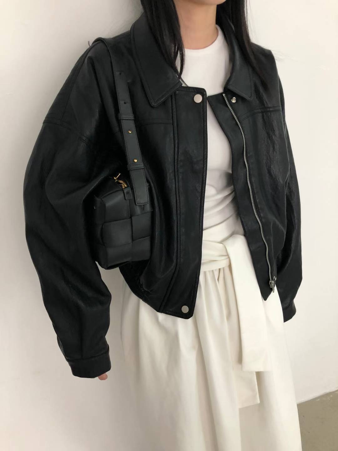 M.STORY韓國直郵㊣女士新品真品熱賣時尚休閑25秋冬夾克皮革M.STORY夾克圖色2