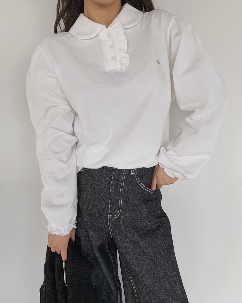 LIVE AID-P東大門㊣代購女士新品真品推薦休閑長袖T恤荷葉邊LIVE AID-P長袖T恤