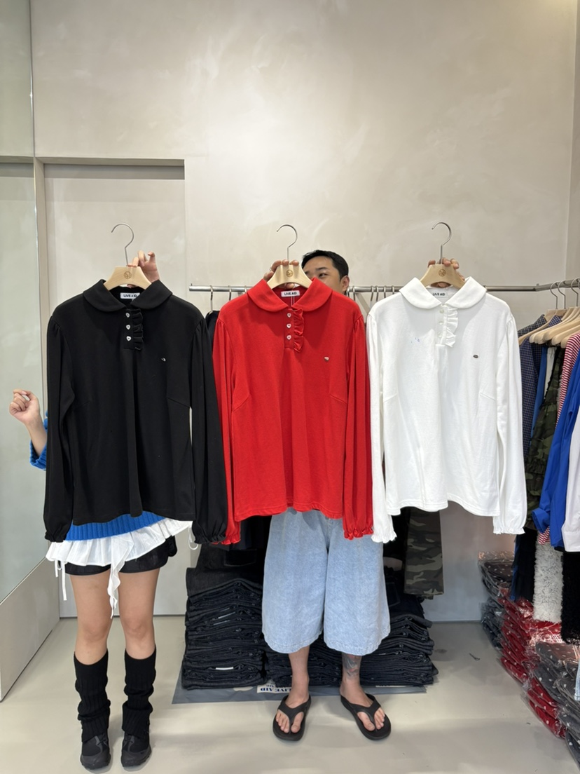 LIVE AID-P東大門㊣代購女士新品真品推薦休閑長袖T恤荷葉邊LIVE AID-P長袖T恤