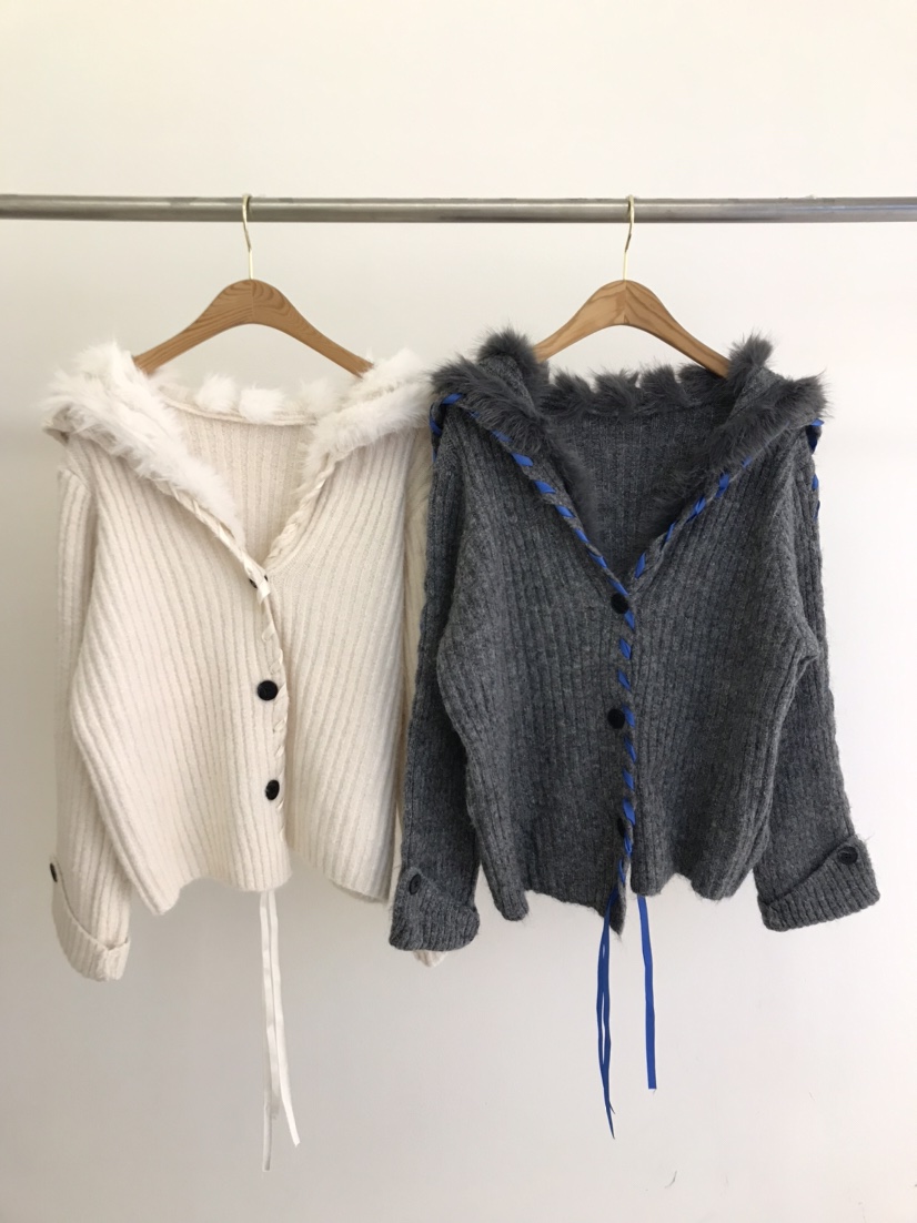 KC MARKET韓國代購㊣女士新品25秋冬人氣休閑針織衫毛皮開衫KC MARKET針織衫