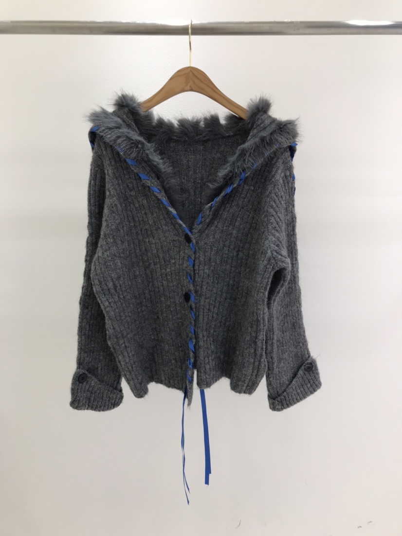 KC MARKET韓國代購㊣女士新品25秋冬人氣休閑針織衫毛皮開衫KC MARKET針織衫圖色2