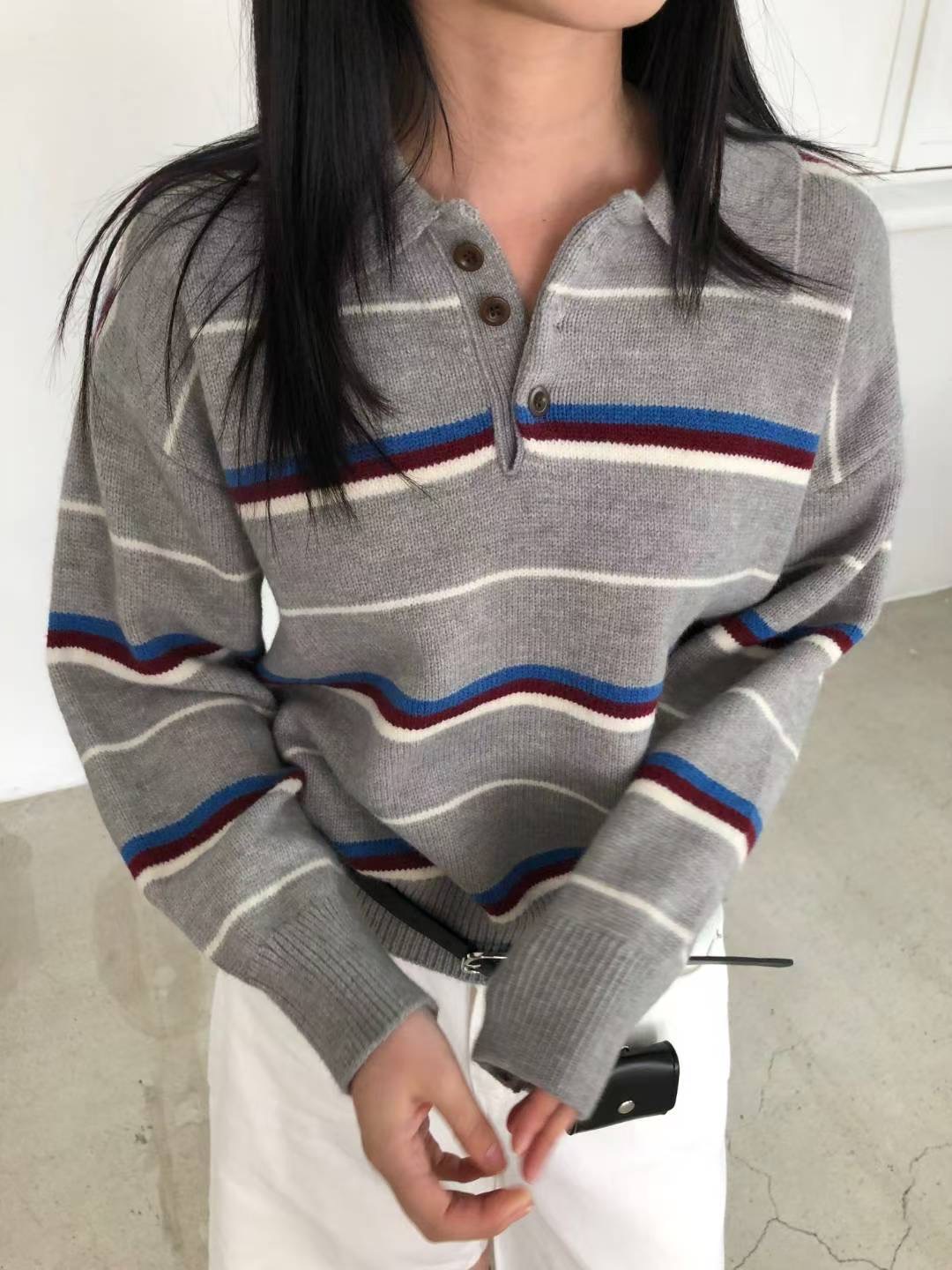 M.STORY東大門㊣實拍女士新品人氣推薦針織衫不含內搭條紋M.STORY針織衫