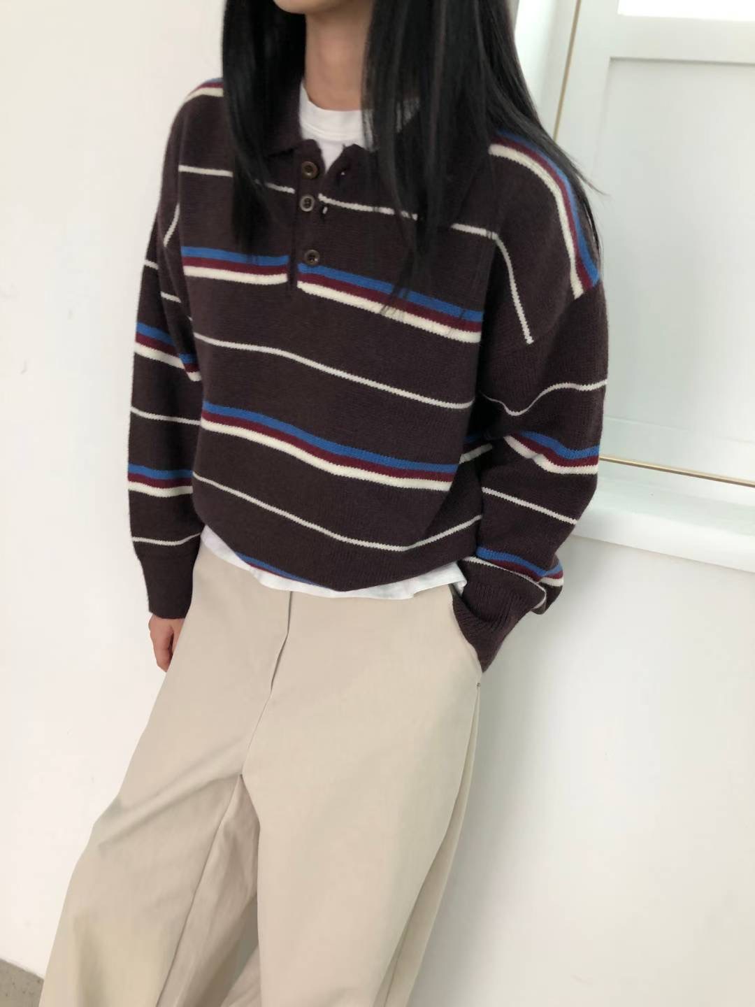 M.STORY東大門㊣實拍女士新品人氣推薦針織衫不含內搭條紋M.STORY針織衫圖色2