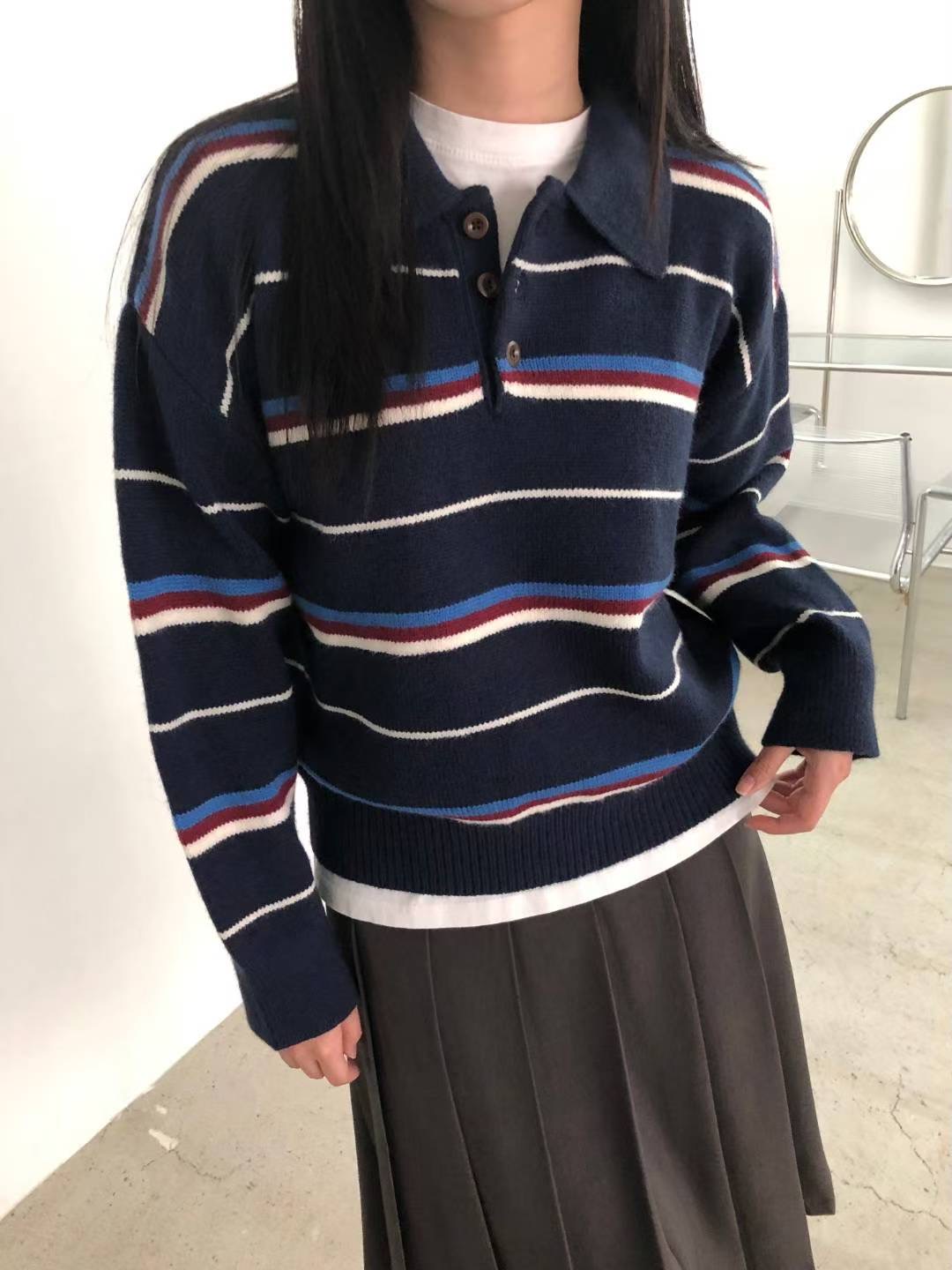 M.STORY東大門㊣實拍女士新品人氣推薦針織衫不含內搭條紋M.STORY針織衫圖色3