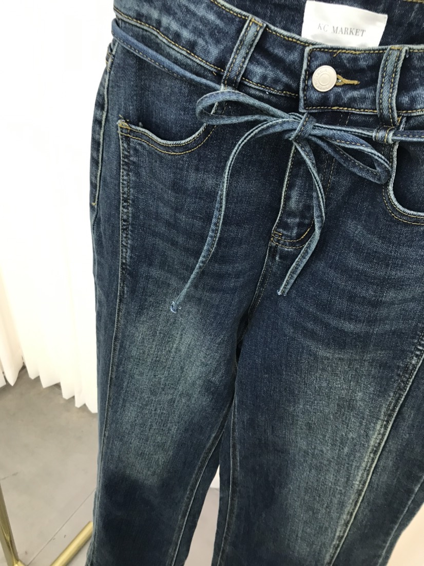 KC MARKET韓國直郵㊣女士新品時尚休閑職業熱賣牛仔褲含腰繩KC MARKET牛仔褲