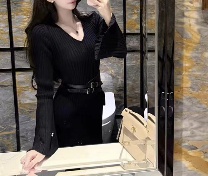 KC MARKET韓國代購㊣女裝新品25秋冬人氣休閑熱賣連衣裙腰帶KC MARKET連衣裙