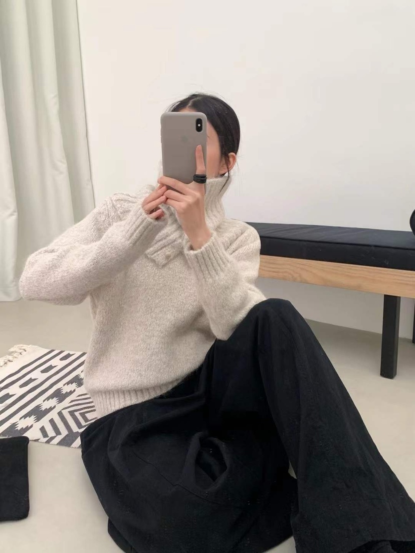CRONG韓國直郵㊣女裝新品職業25秋冬熱賣推薦針織衫含圍巾高領CRONG針織衫