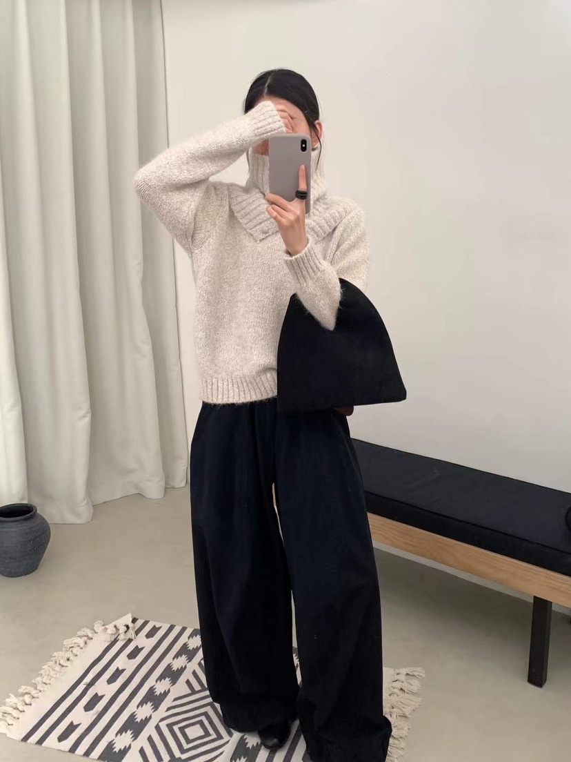 CRONG韓國直郵㊣女裝新品職業25秋冬熱賣推薦針織衫含圍巾高領CRONG針織衫