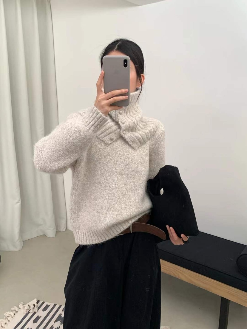 CRONG韓國直郵㊣女裝新品職業25秋冬熱賣推薦針織衫含圍巾高領CRONG針織衫圖色2