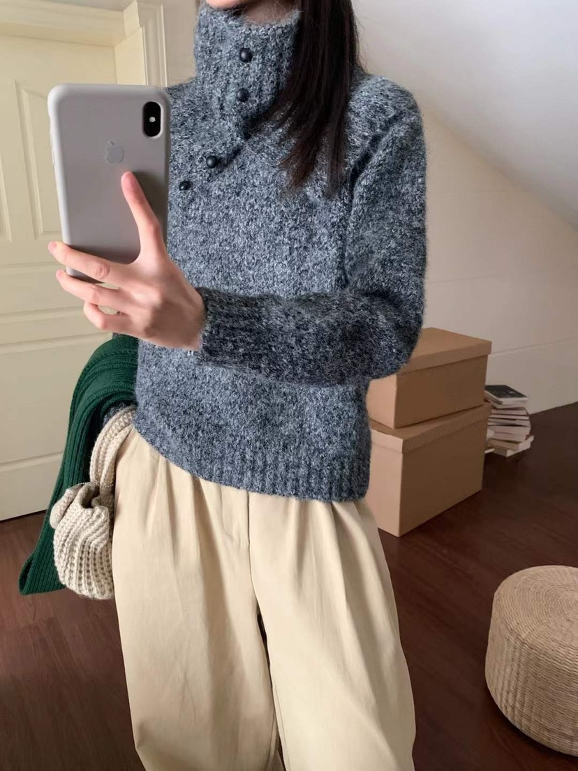 CRONG韓國直郵㊣女裝新品職業25秋冬熱賣推薦針織衫含圍巾高領CRONG針織衫圖色3