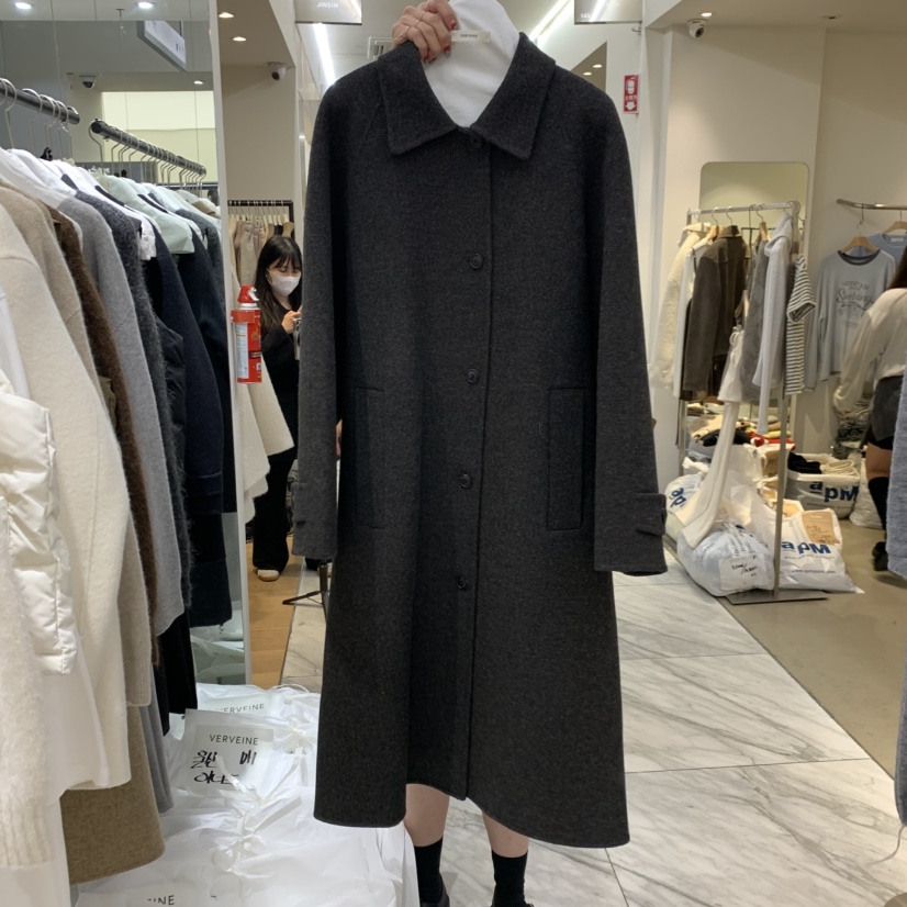 VERVEINE東大門㊣實拍女裝新款時尚人氣中長款大衣含腰帶手工VERVEINE中長款大衣圖色2