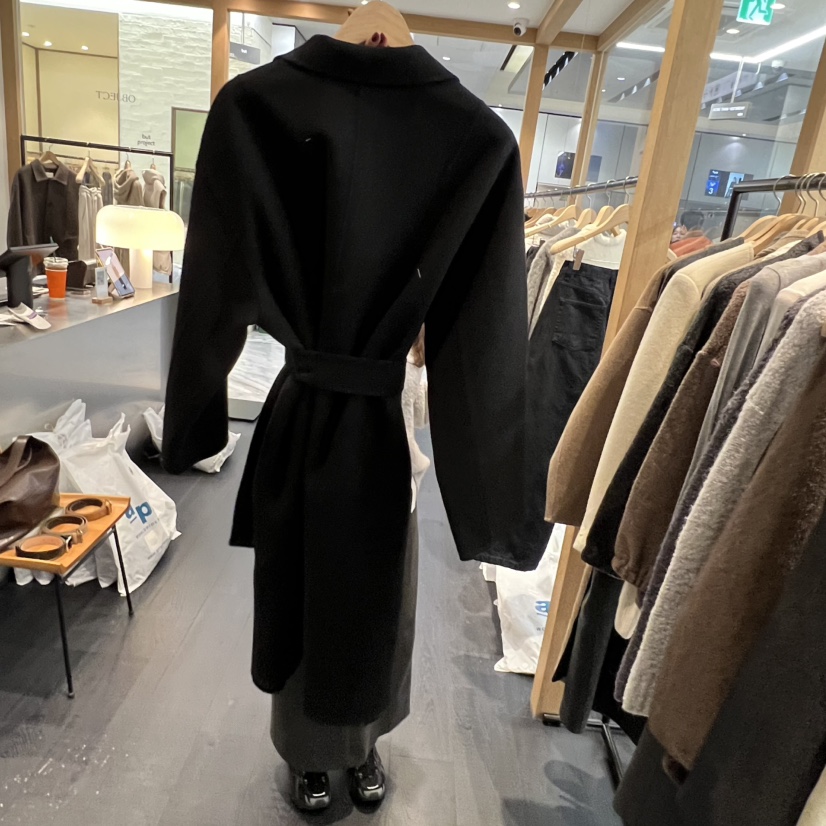 OBJECT東大門㊣代購女裝新品時尚中長款大衣含腰帶手工駝色OBJECT中長款大衣