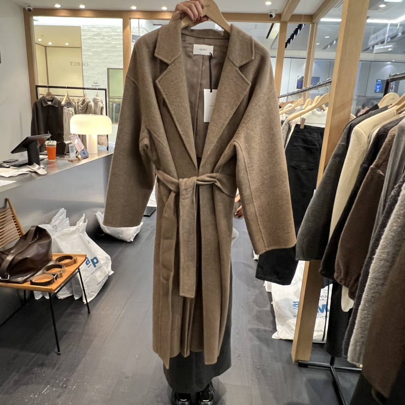 OBJECT東大門㊣代購女裝新品時尚中長款大衣含腰帶手工駝色OBJECT中長款大衣圖色2