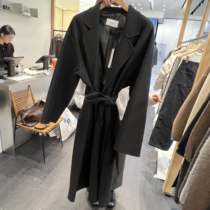 OBJECT東大門㊣代購女裝新品時尚中長款大衣含腰帶手工駝色OBJECT中長款大衣圖色3