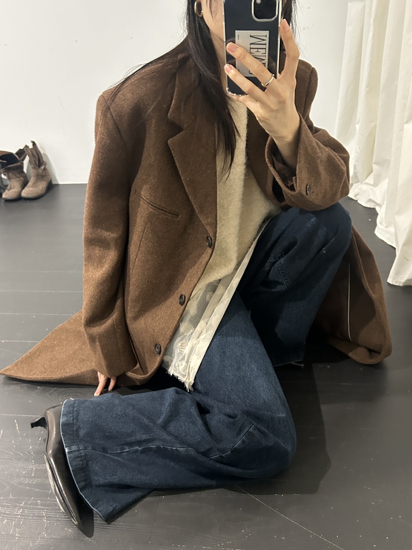 ME MO韓國代購㊣女裝新款熱賣真品推薦時尚中長款大衣羊毛ME MO中長款大衣