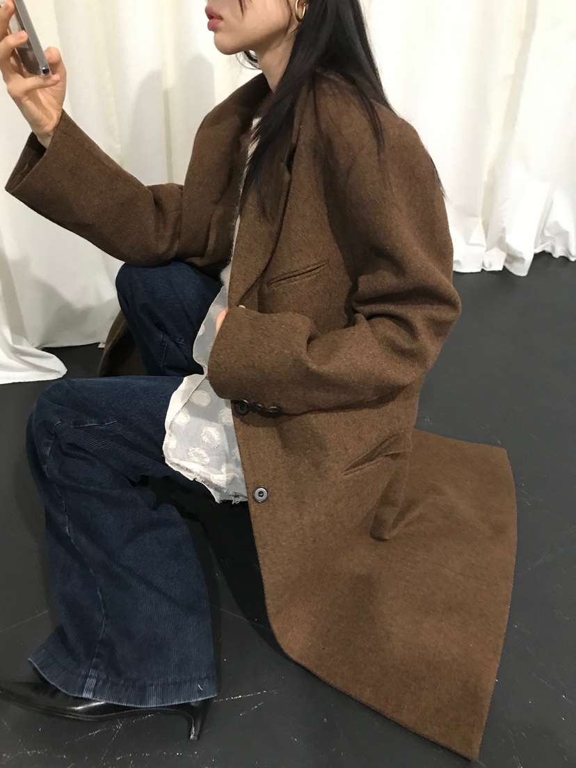 ME MO韓國代購㊣女裝新款熱賣真品推薦時尚中長款大衣羊毛ME MO中長款大衣
