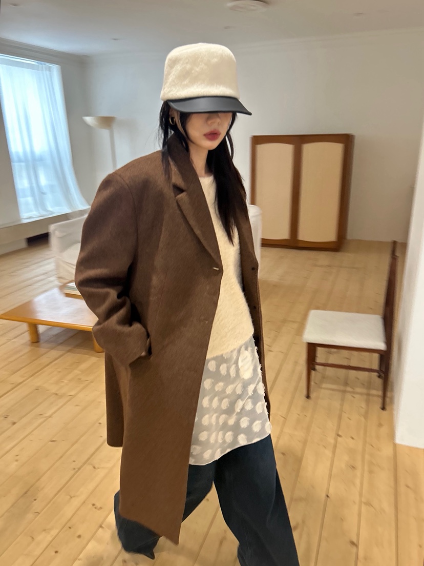 ME MO韓國代購㊣女裝新款熱賣真品推薦時尚中長款大衣羊毛ME MO中長款大衣