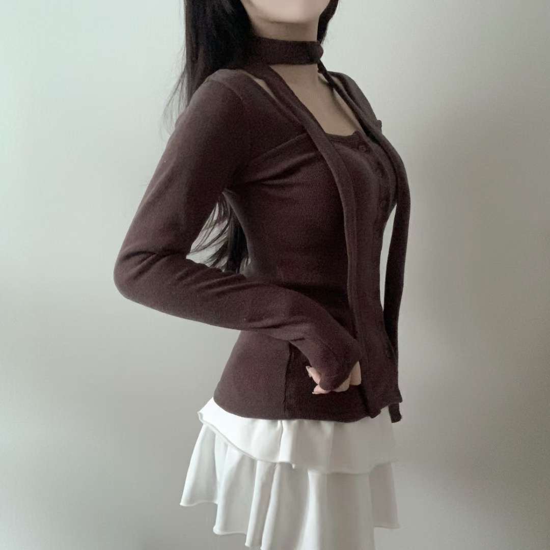 ANNA東大門㊣直郵女裝新款時尚休閑職業人氣長袖T恤含脖帶套裝ANNA長袖T恤