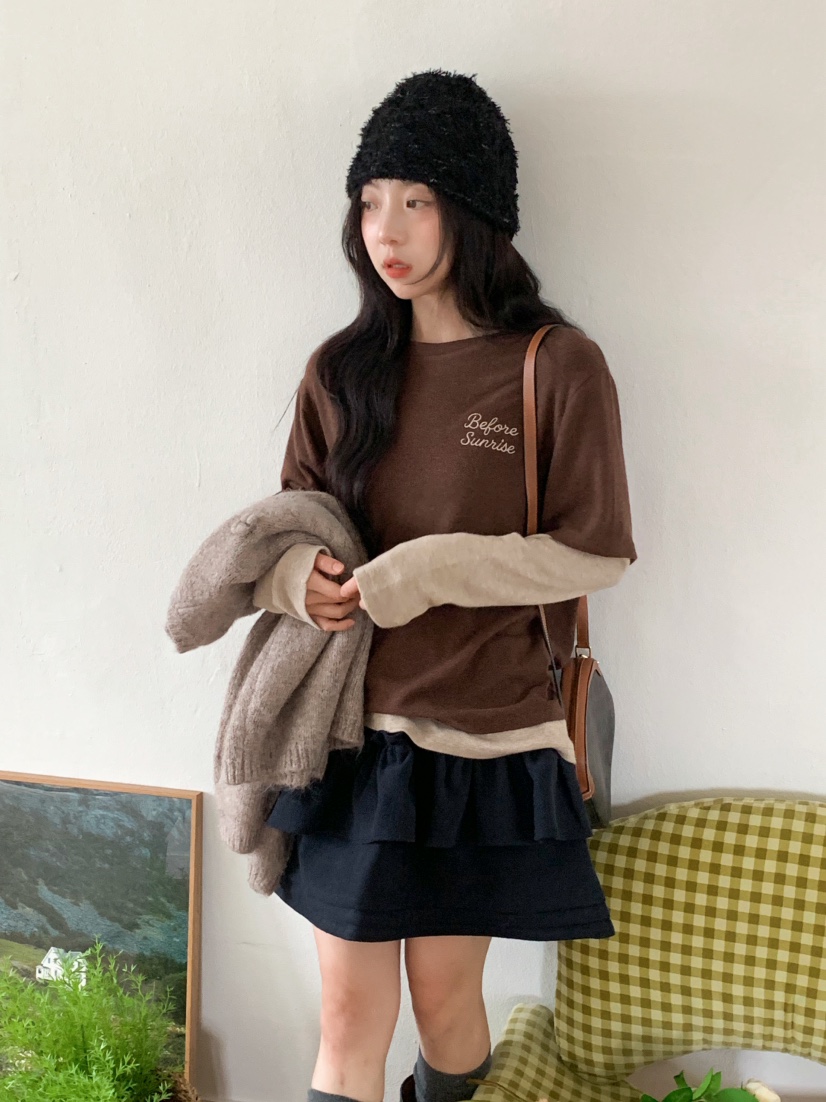 BEFORE SUNRISE韓國代購㊣女裝新品推薦時尚長袖T恤安哥拉BEFORE SUNRISE長袖T恤