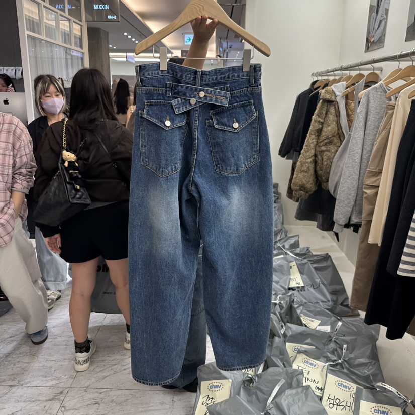 CHAV東大門㊣實拍女裝新品時尚推薦25秋冬真品熱賣牛仔褲褶皺CHAV牛仔褲