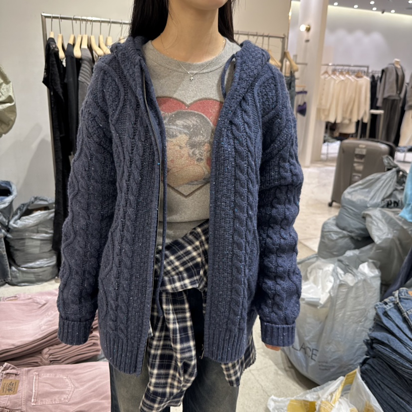 SUNDER MARKET韓國代購㊣女士新款人氣休閑毛衣連帽拉鏈衫SUNDER MARKET毛衣圖色4