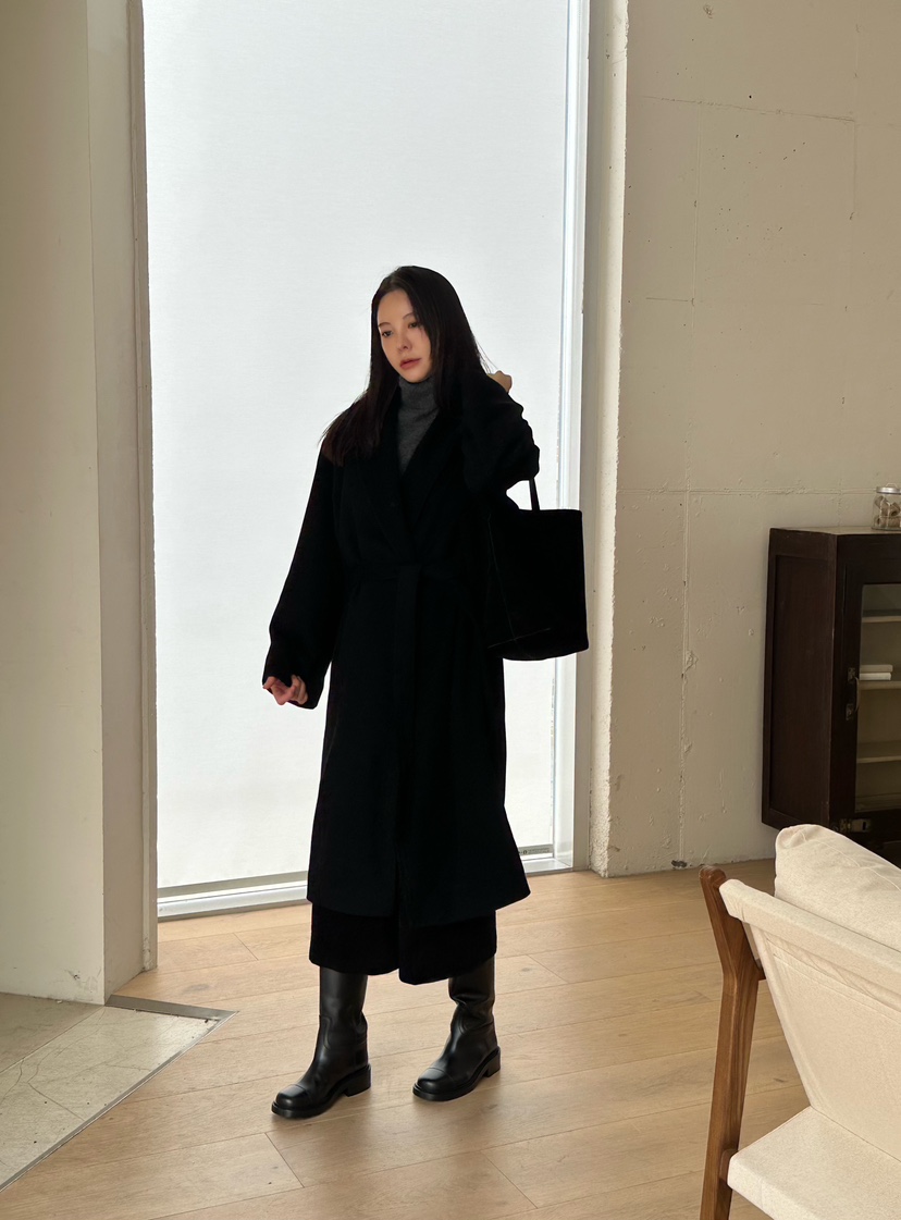 LE VASE東大門㊣直郵女裝新款時尚人氣中長款大衣含腰帶披肩LE VASE中長款大衣