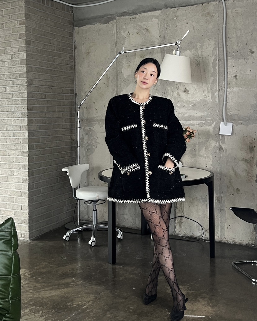 VERNI東大門㊣代購女裝新款熱賣人氣時尚推薦中長款大衣粗花呢VERNI中長款大衣