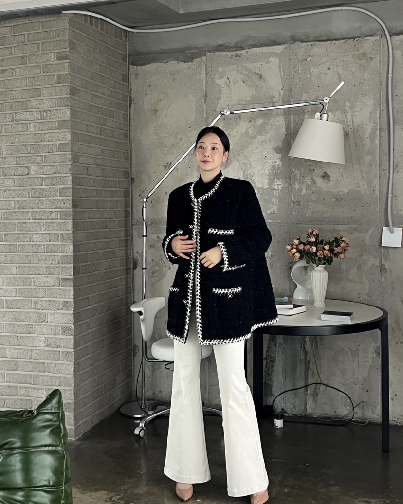 VERNI東大門㊣代購女裝新款熱賣人氣時尚推薦中長款大衣粗花呢VERNI中長款大衣