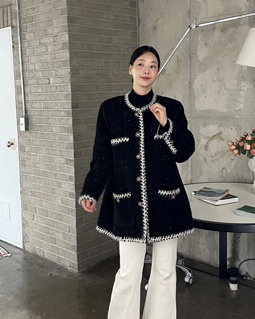 VERNI東大門㊣代購女裝新款熱賣人氣時尚推薦中長款大衣粗花呢VERNI中長款大衣
