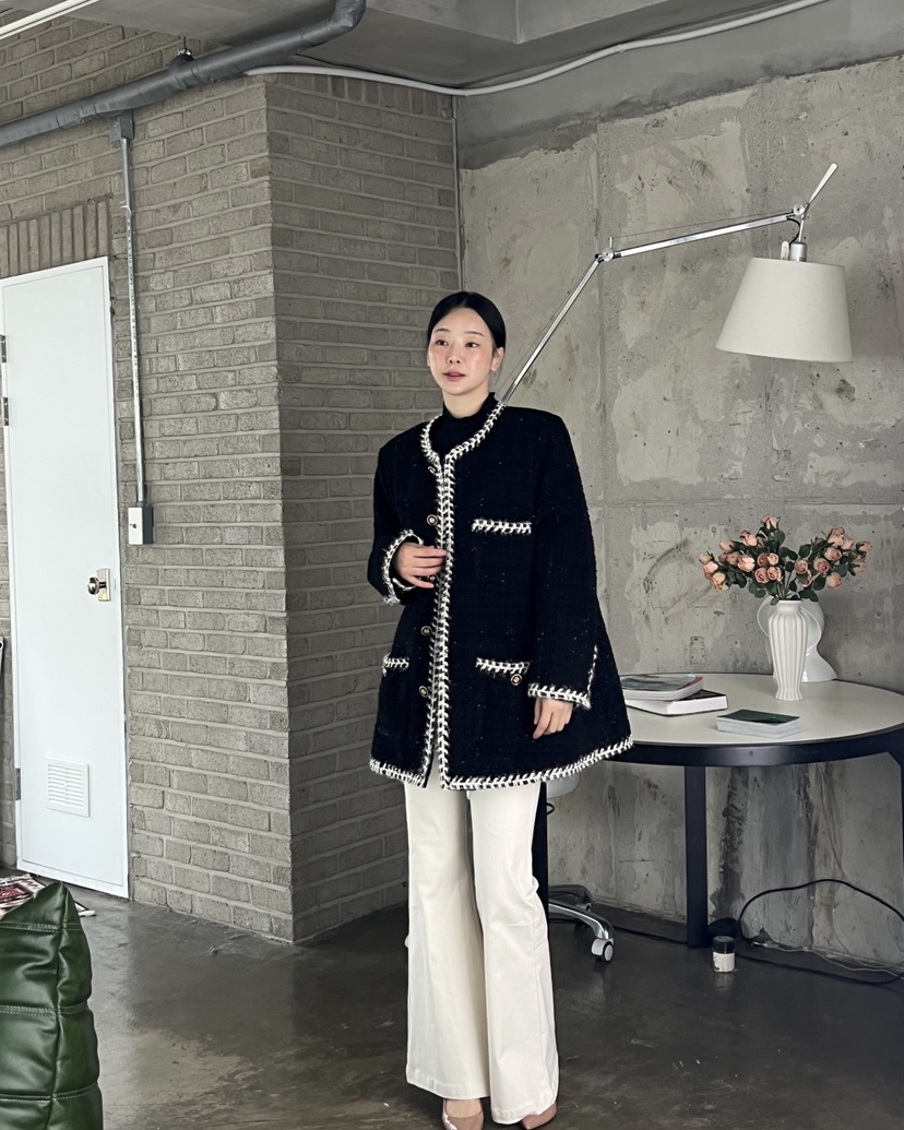 VERNI東大門㊣代購女裝新款熱賣人氣時尚推薦中長款大衣粗花呢VERNI中長款大衣