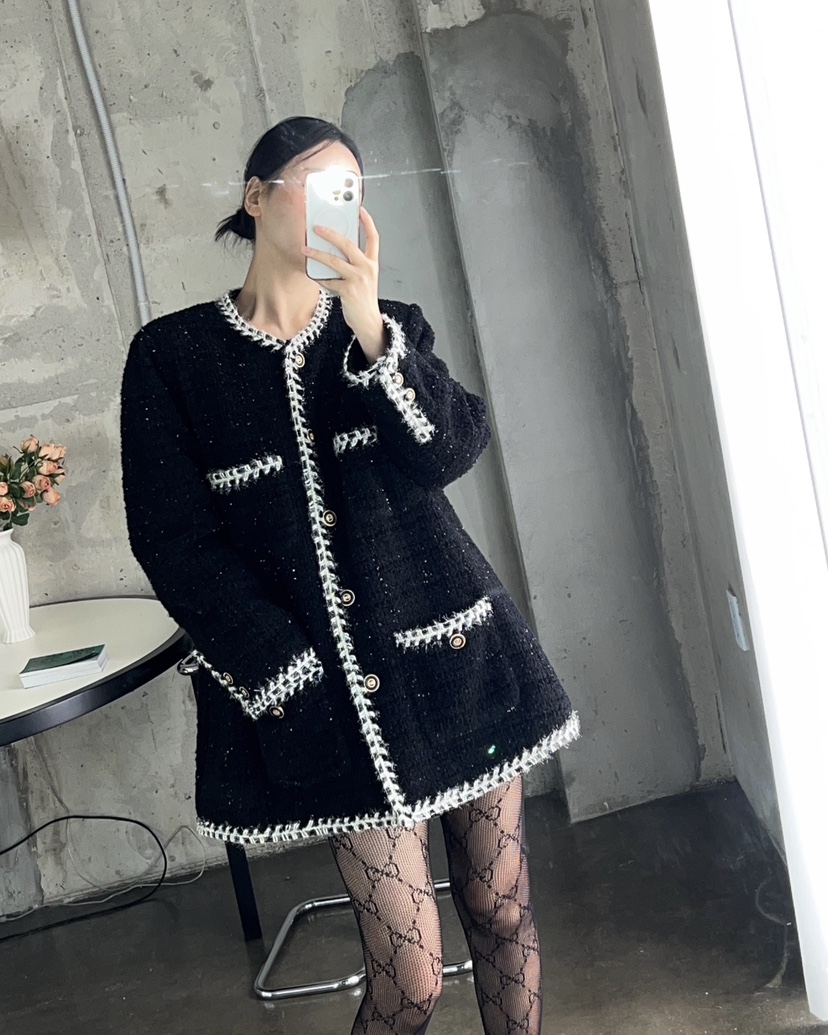 VERNI東大門㊣代購女裝新款熱賣人氣時尚推薦中長款大衣粗花呢VERNI中長款大衣