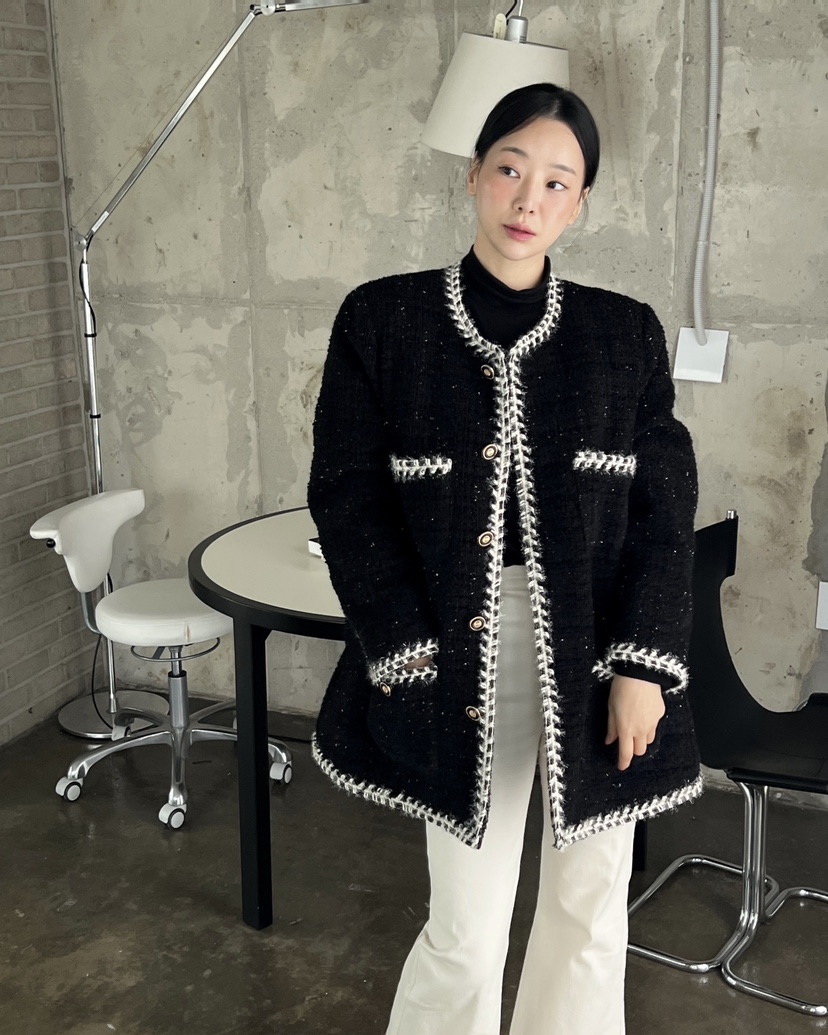 VERNI東大門㊣代購女裝新款熱賣人氣時尚推薦中長款大衣粗花呢VERNI中長款大衣