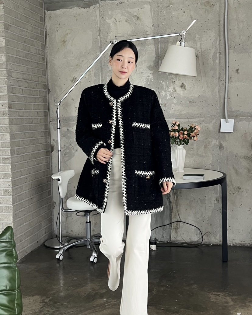 VERNI東大門㊣代購女裝新款熱賣人氣時尚推薦中長款大衣粗花呢VERNI中長款大衣
