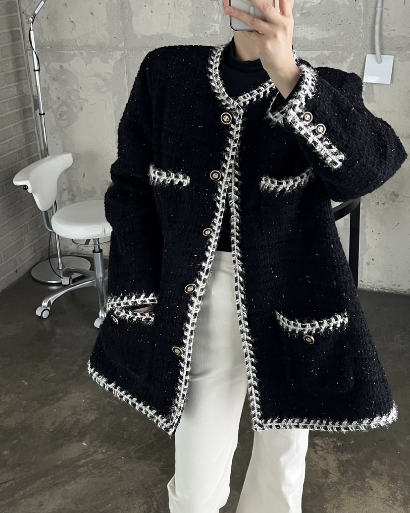 VERNI東大門㊣代購女裝新款熱賣人氣時尚推薦中長款大衣粗花呢VERNI中長款大衣