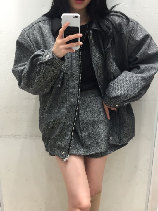 mars東大門㊣實拍女裝新品推薦時尚25秋冬真品夾克羊毛人字紋mars夾克
