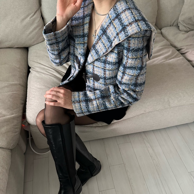 SOUIT東大門㊣直郵女士新款25秋冬人氣推薦真品夾克斗篷格紋SOUIT by mabel-L夾克