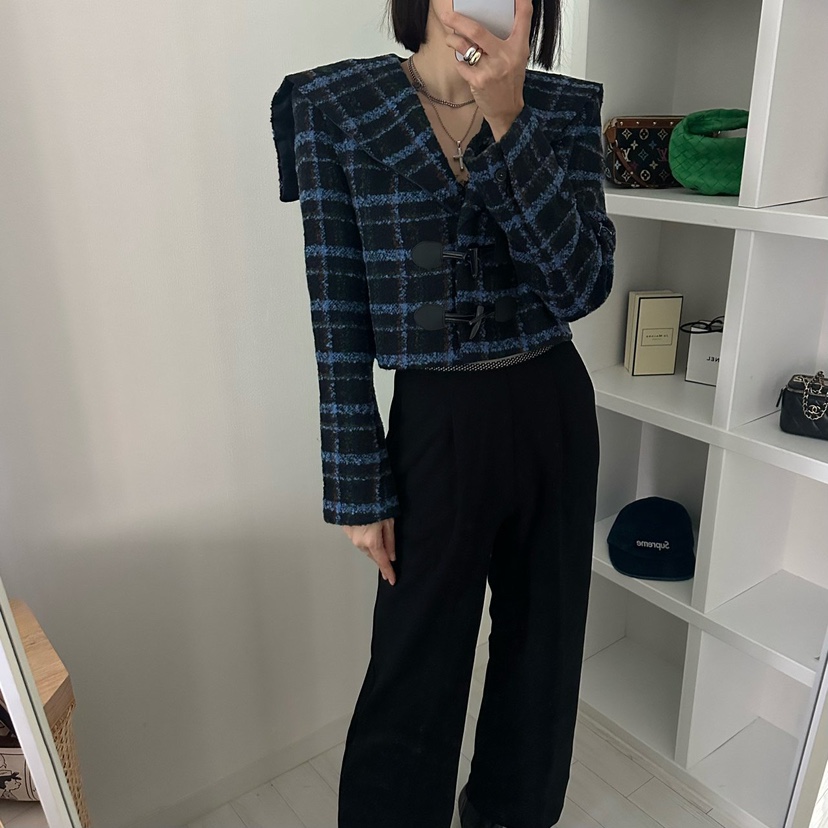 SOUIT東大門㊣直郵女士新款25秋冬人氣推薦真品夾克斗篷格紋SOUIT by mabel-L夾克