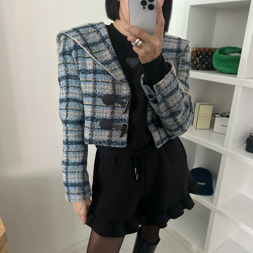 SOUIT東大門㊣直郵女士新款25秋冬人氣推薦真品夾克斗篷格紋SOUIT by mabel-L夾克圖色2