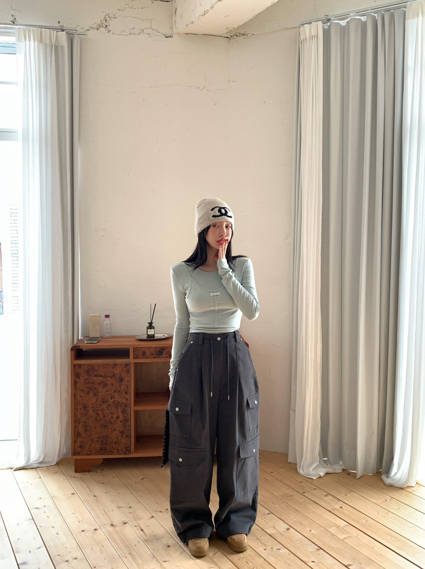 REVE CITE-L韓國代購㊣女裝新款人氣休閑休閑褲工裝褲雙層REVE CITE休閑褲