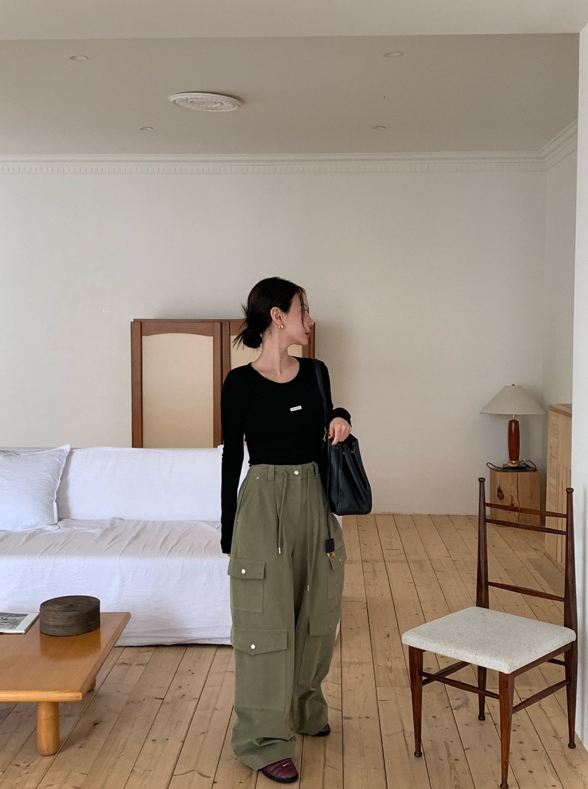 REVE CITE-L韓國代購㊣女裝新款人氣休閑休閑褲工裝褲雙層REVE CITE休閑褲
