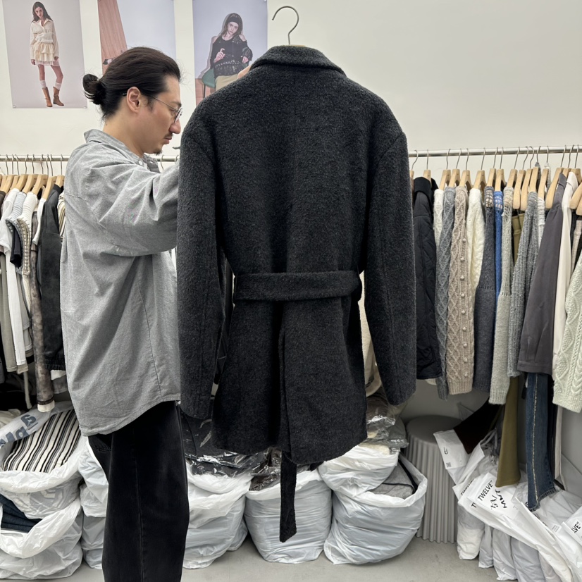 TWELVE韓國代購㊣女士新品職業推薦休閑時尚短款大衣含腰帶TWELVE短款大衣