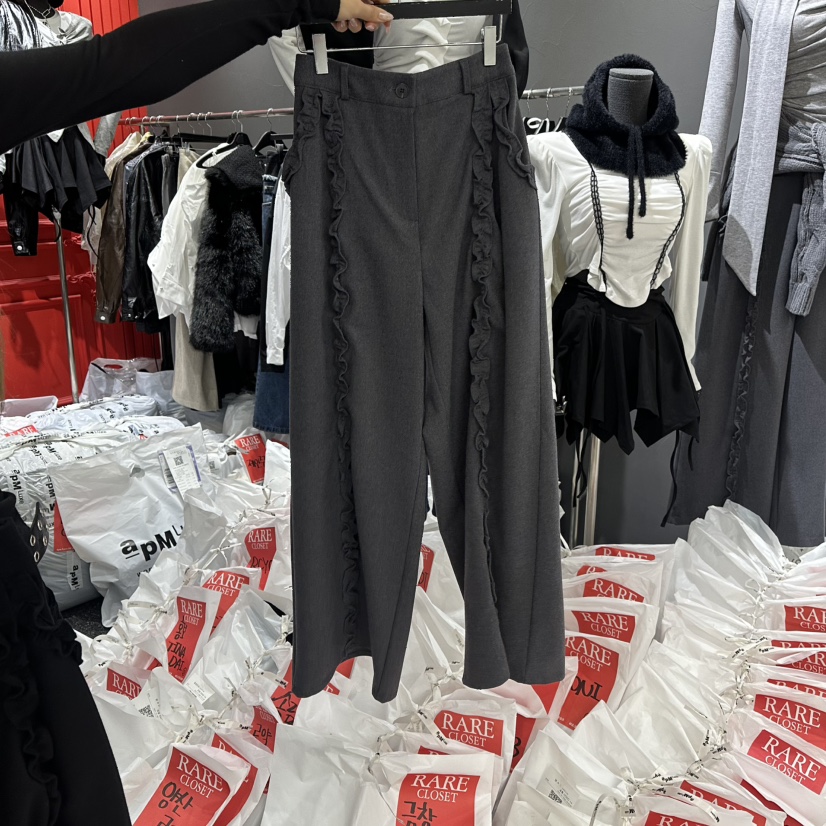 RARE CLOSET韓國代購㊣女士新款時尚休閑褲荷葉邊羊毛褶皺RARE CLOSET休閑褲
