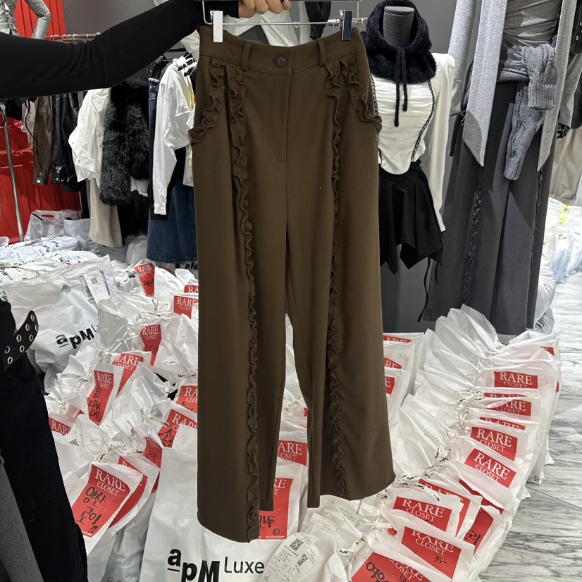 RARE CLOSET韓國代購㊣女士新款時尚休閑褲荷葉邊羊毛褶皺RARE CLOSET休閑褲圖色2