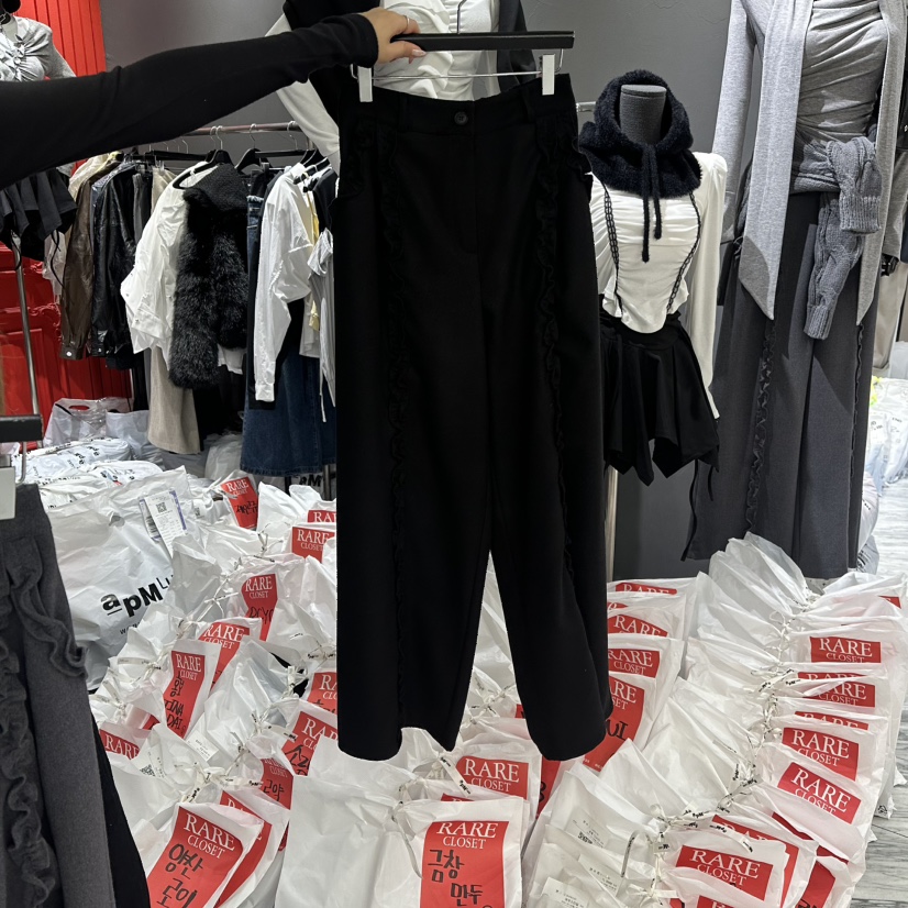 RARE CLOSET韓國代購㊣女士新款時尚休閑褲荷葉邊羊毛褶皺RARE CLOSET休閑褲圖色3