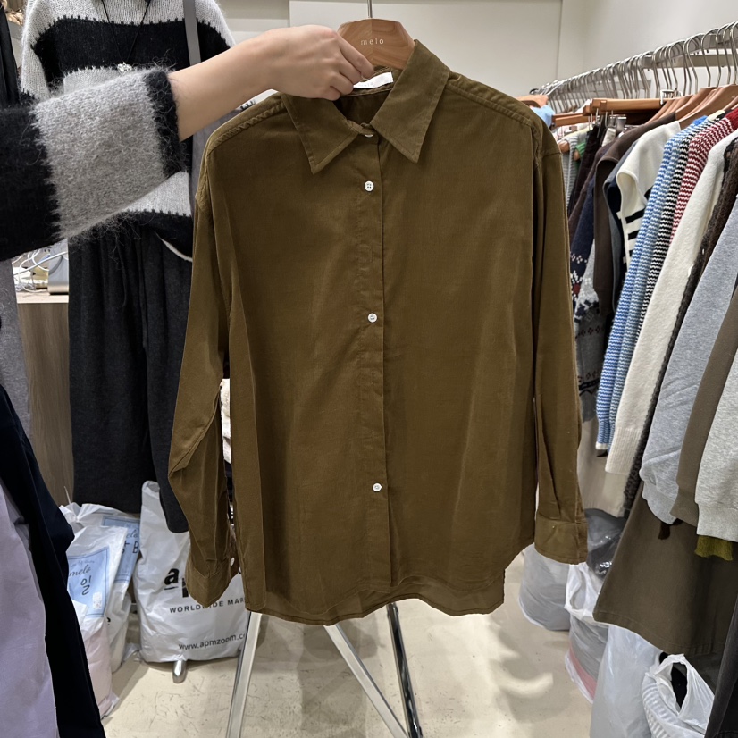 MELO東大門㊣直郵女裝新品熱賣推薦時尚25秋冬襯衫蕾絲衫燈芯絨MELO襯衫/蕾絲衫圖色4