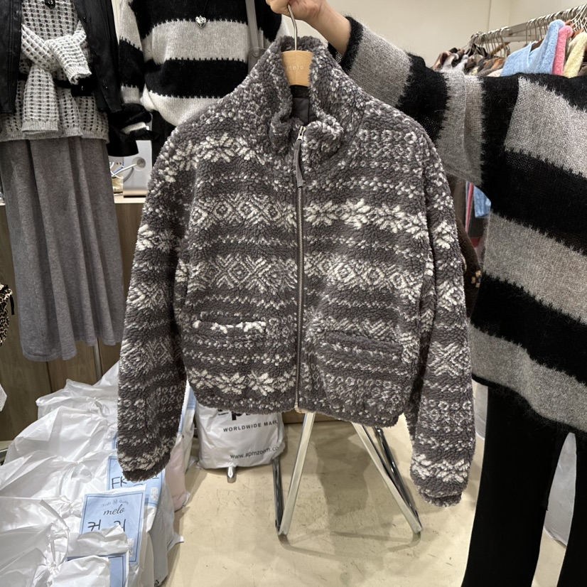 MELO東大門㊣直郵女裝新品時尚熱賣人氣休閑真品夾克羊毛拉鏈MELO夾克圖色3